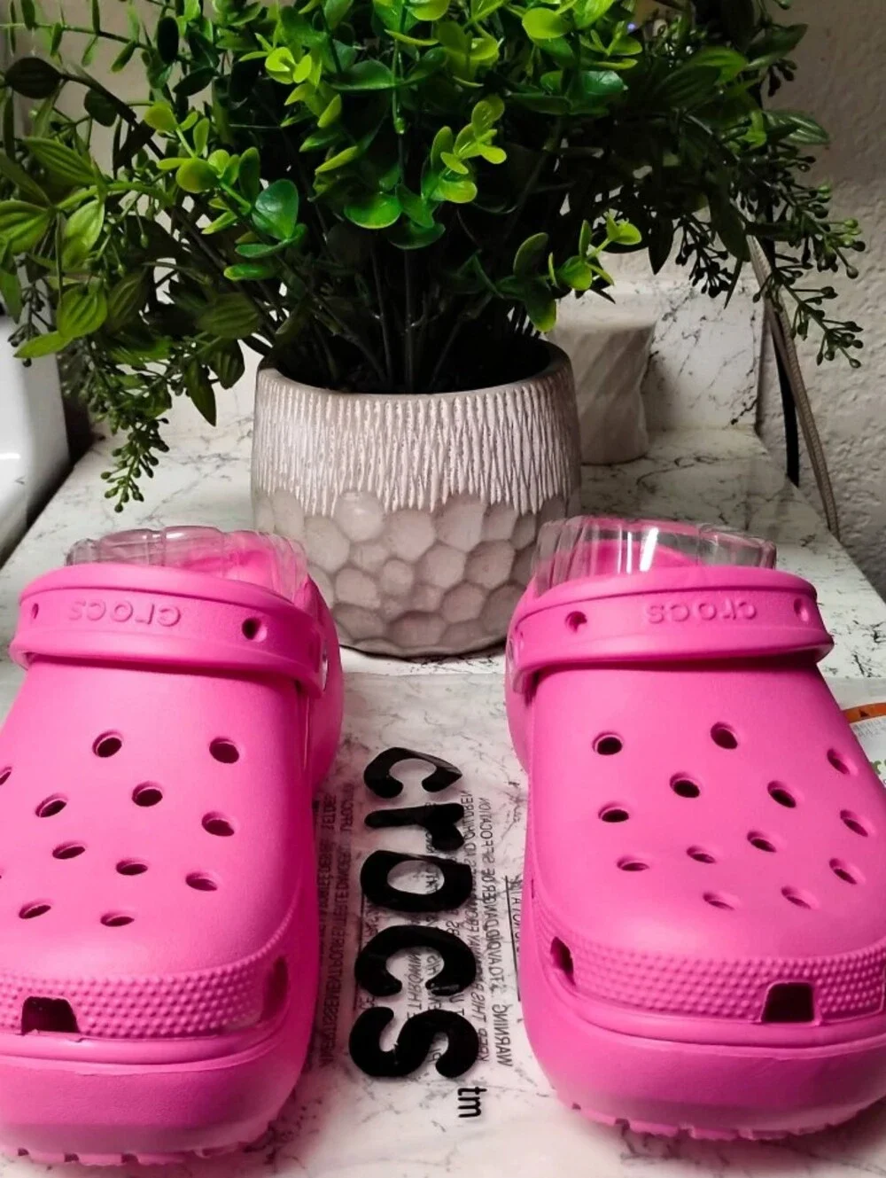 Hot Pink Croc-Style Platform Clogs - Women's
